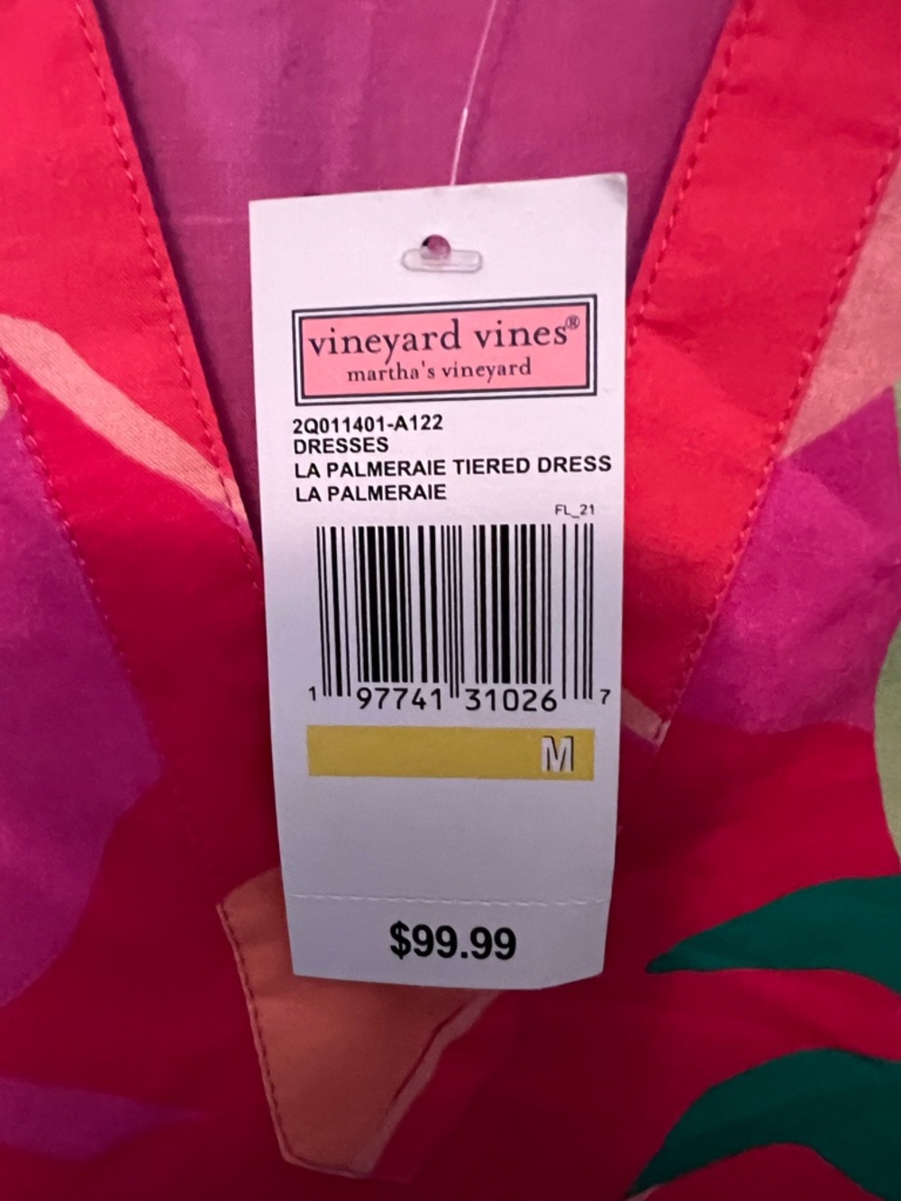 Vineyard vines bright  Tropical Print tiered slip on Babydoll Dress NWT Size M. - Picture 3 of 7